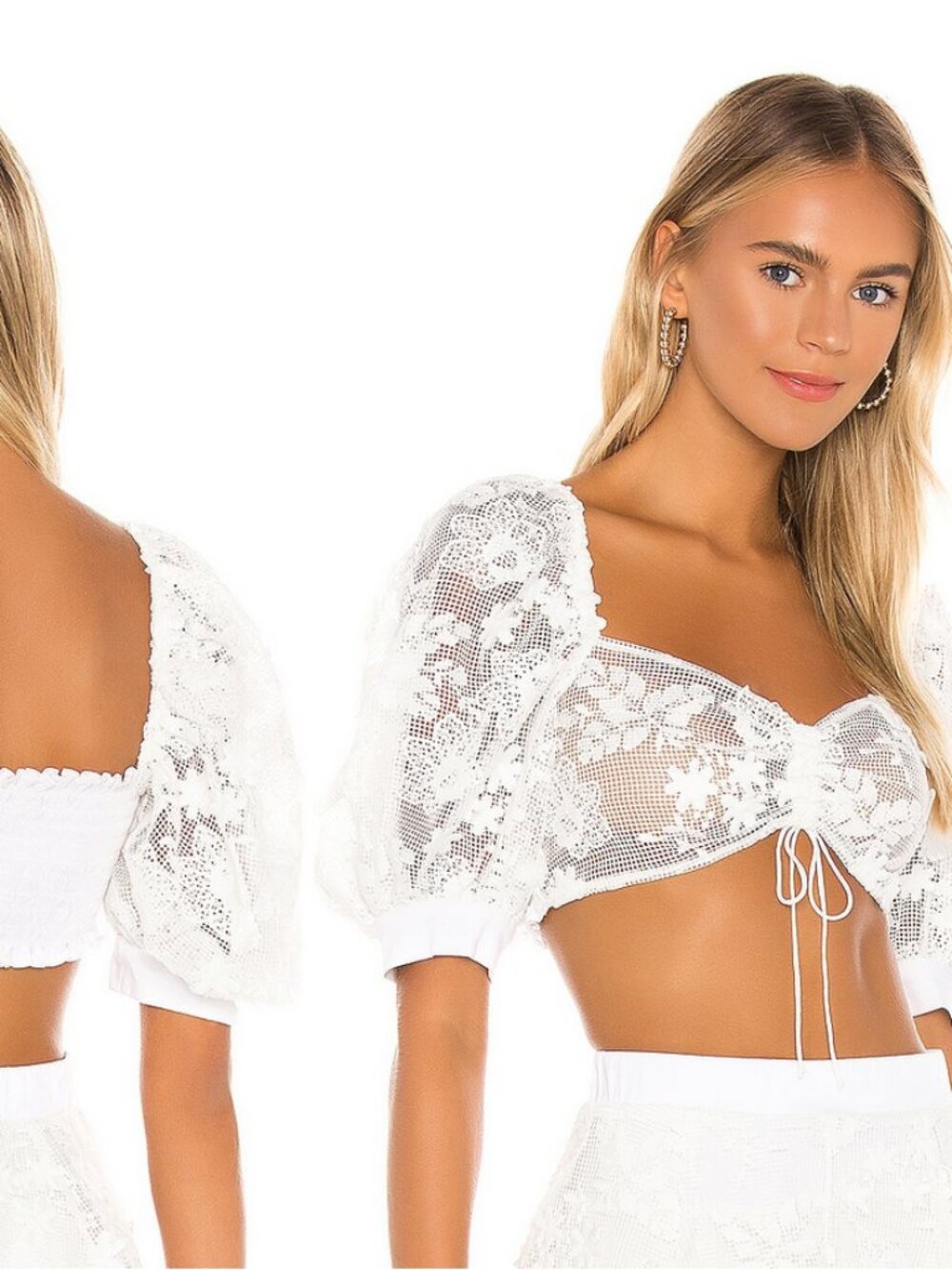 For Love & Lemons Crochet Daisy Crop Top Medium Ivory White